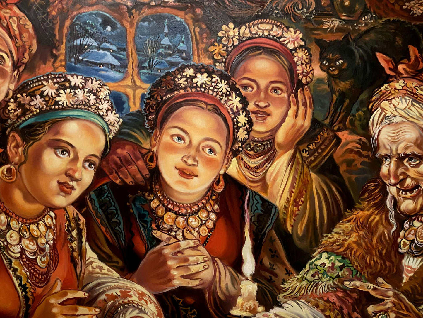 Oil painting Fortune telling by Alexander Arkadievich Litvinov with folk women