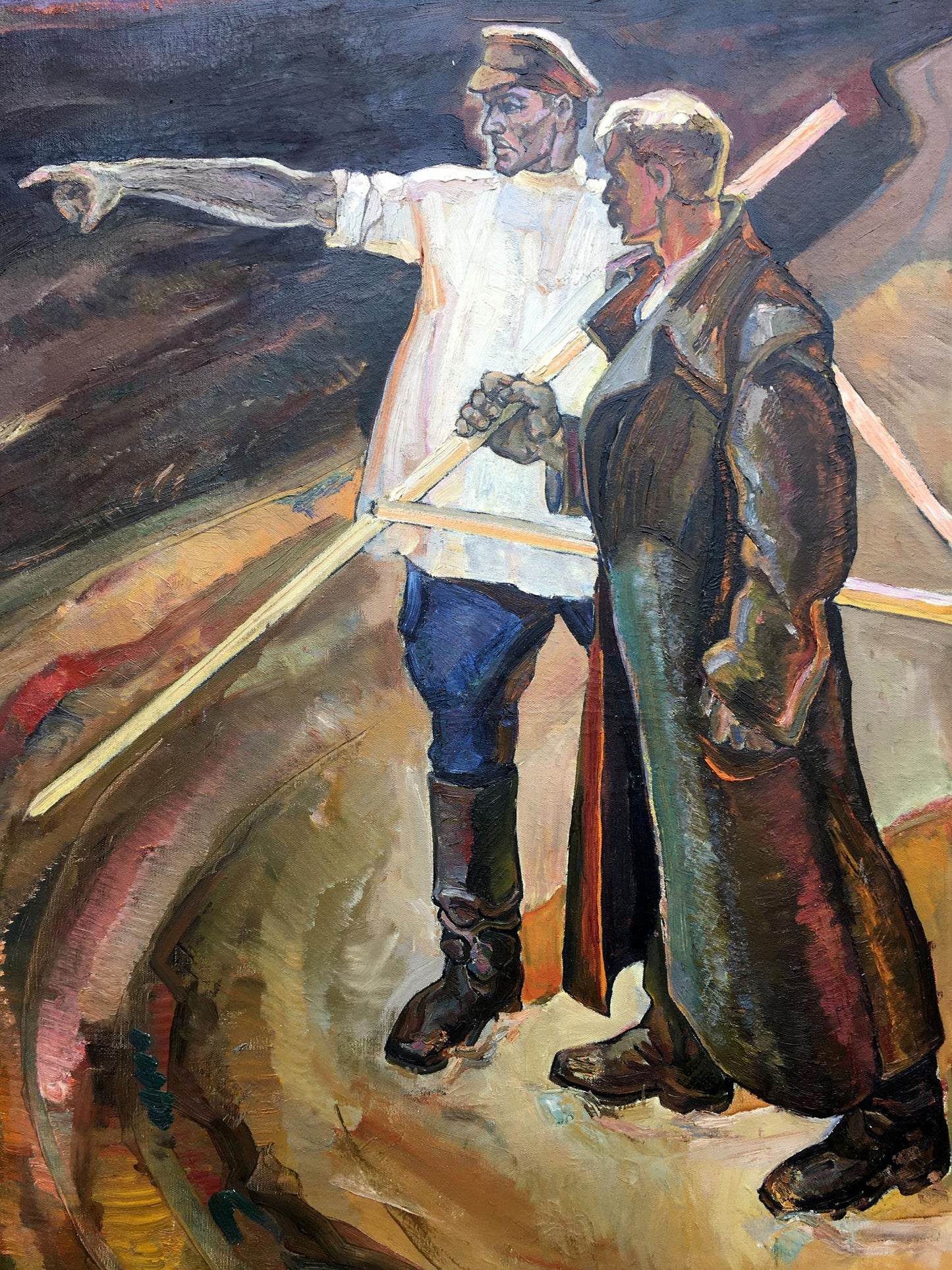 Social realism oil painting Land development Tsyun A textured men with pole