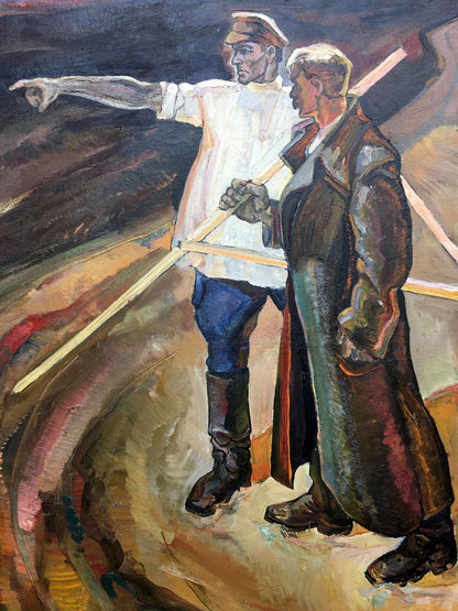 Social realism oil painting Land development Tsyun A textured men with pole