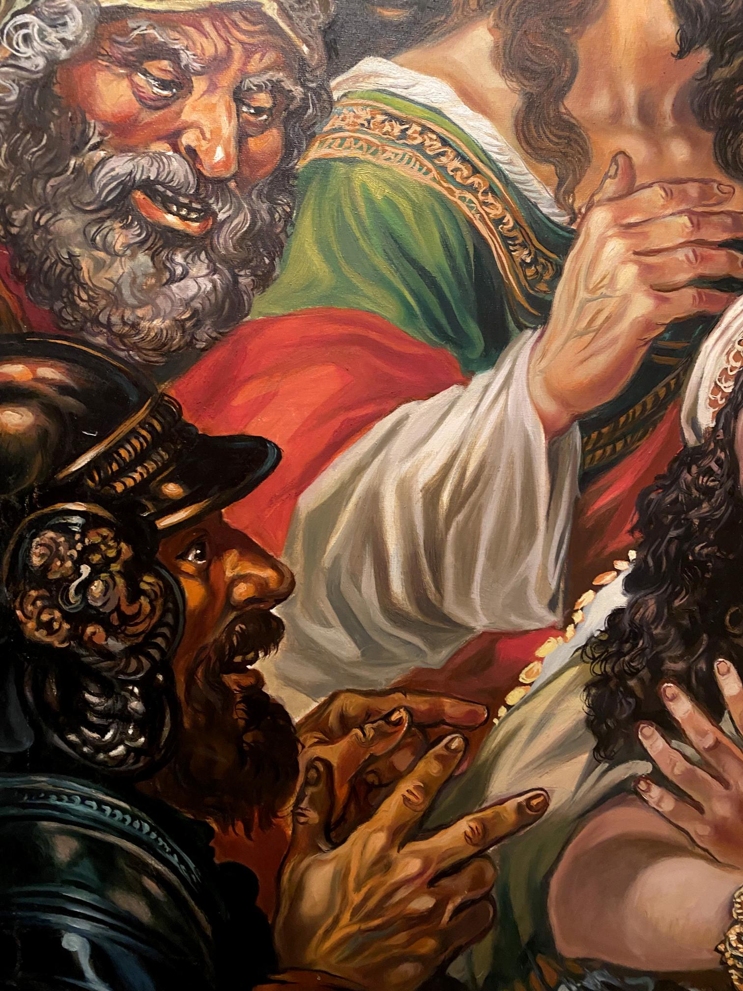 Oil painting of Christ and the sinner by Litvinov in rich red robes