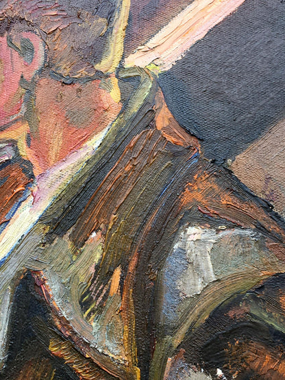 Social realism oil painting Land development Tsyun A with textured earthy browns