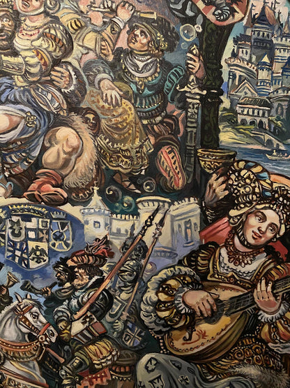 Oil painting Medieval dances by Alexander Litvinov with knights and nobles