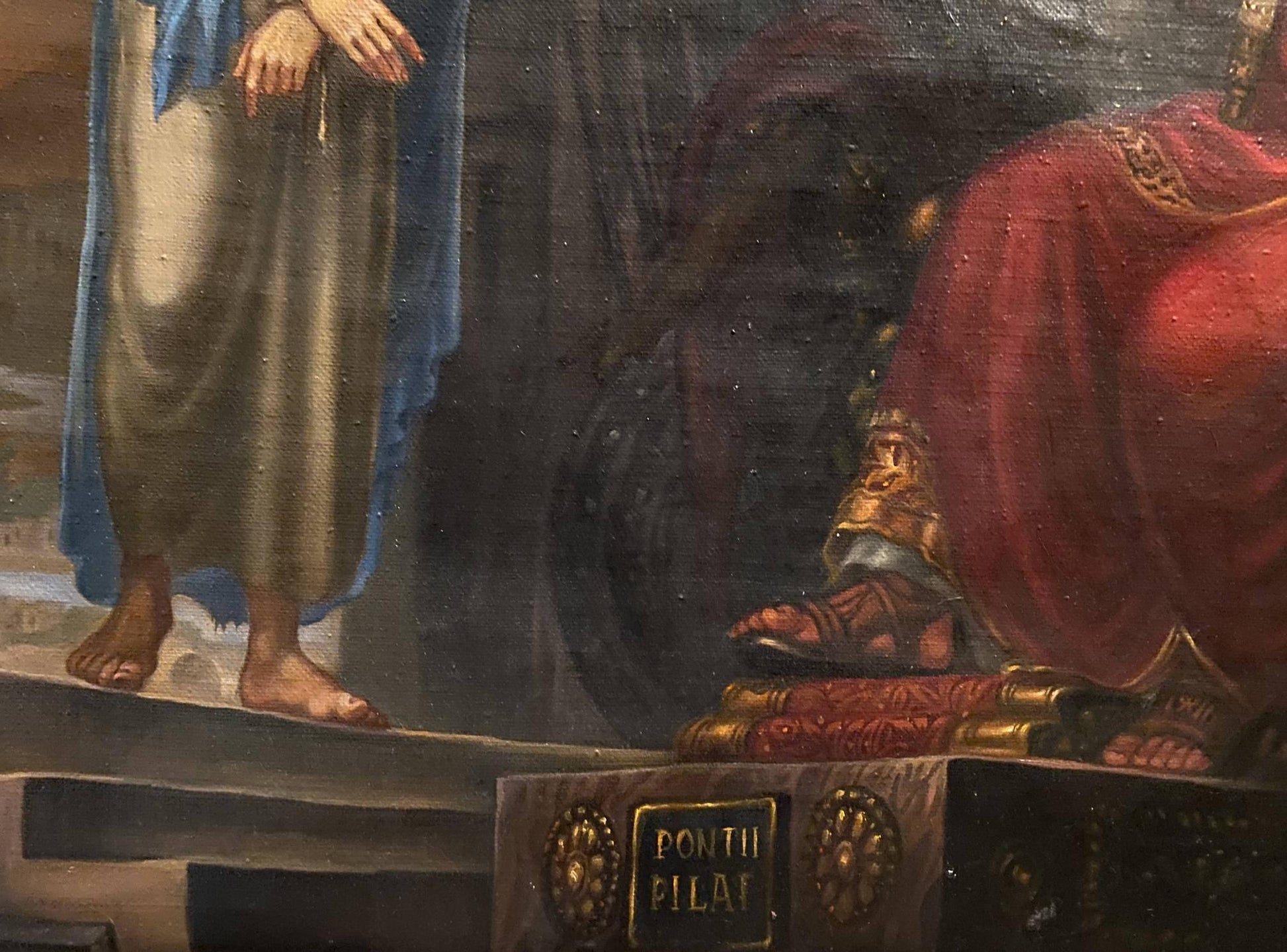 Oil painting of ornate golden throne in Christ and Pilate by Litvinov