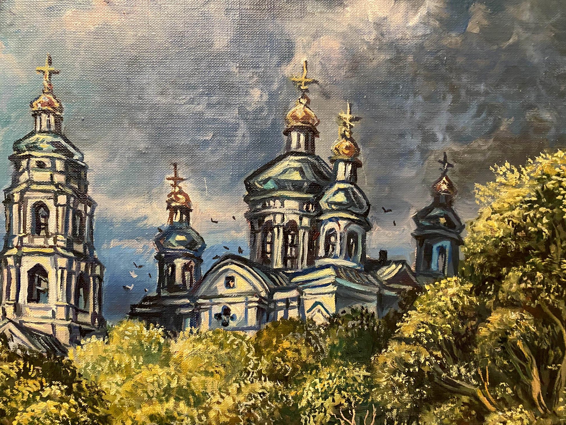Oil painting The dark clouds have passed by Alexander Litvinov, ornate cathedral