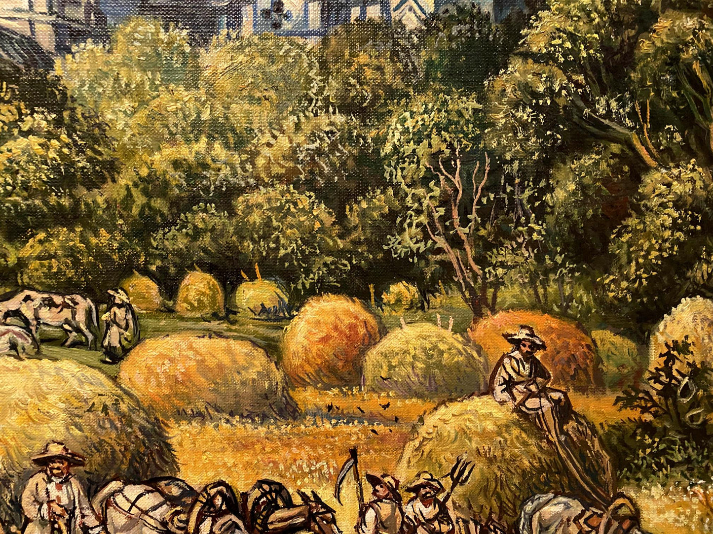 Oil painting by Alexander Litvinov: sunlit hay bales in impasto style