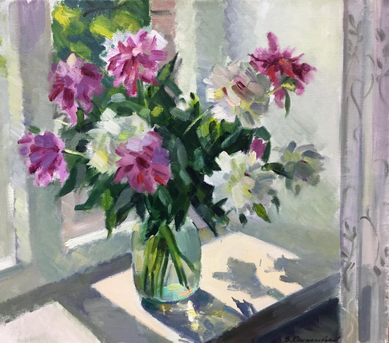 Oil painting of pink and white peonies by Kryzhanivskyi Viktor Vladimirovich