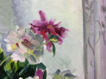 Vibrant purple peony oil painting by Kryzhanivskyi Viktor Vladimirovich