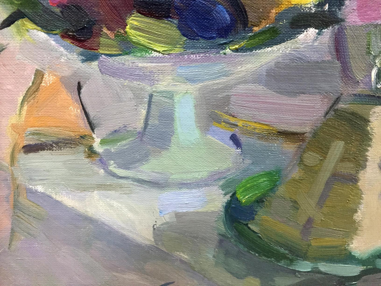 Oil painting Etude by Viktor Kryzhanivskyi: impressionistic fruit bowl