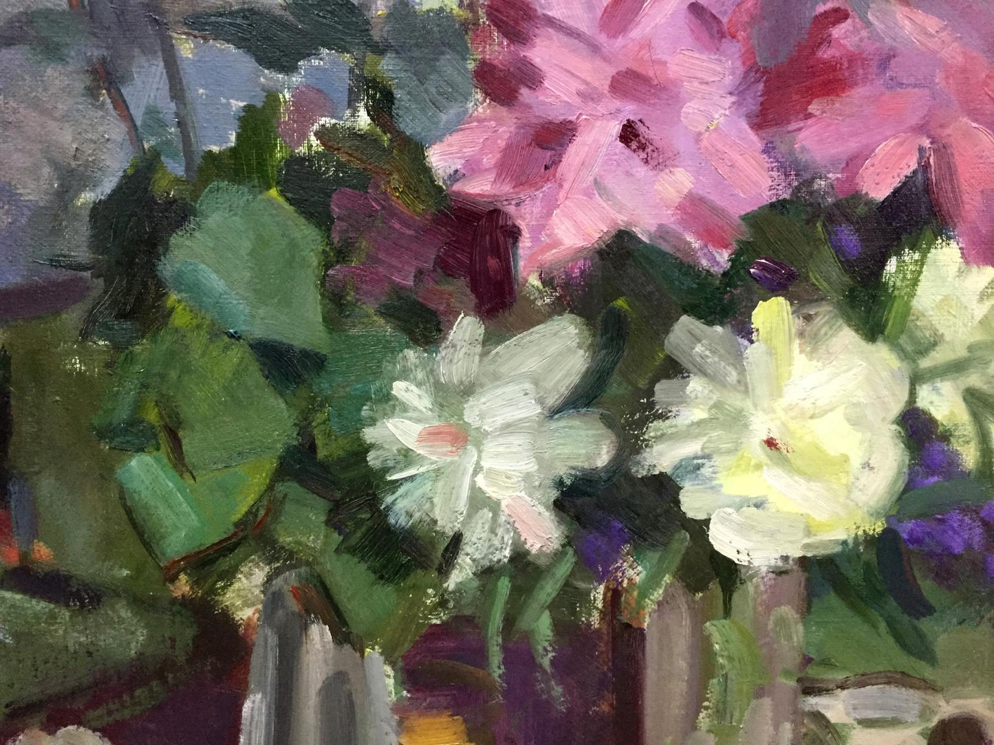 Vibrant impressionist oil painting of pink white blossoms by Kryzhanivskyi Viktor Vladimirovich