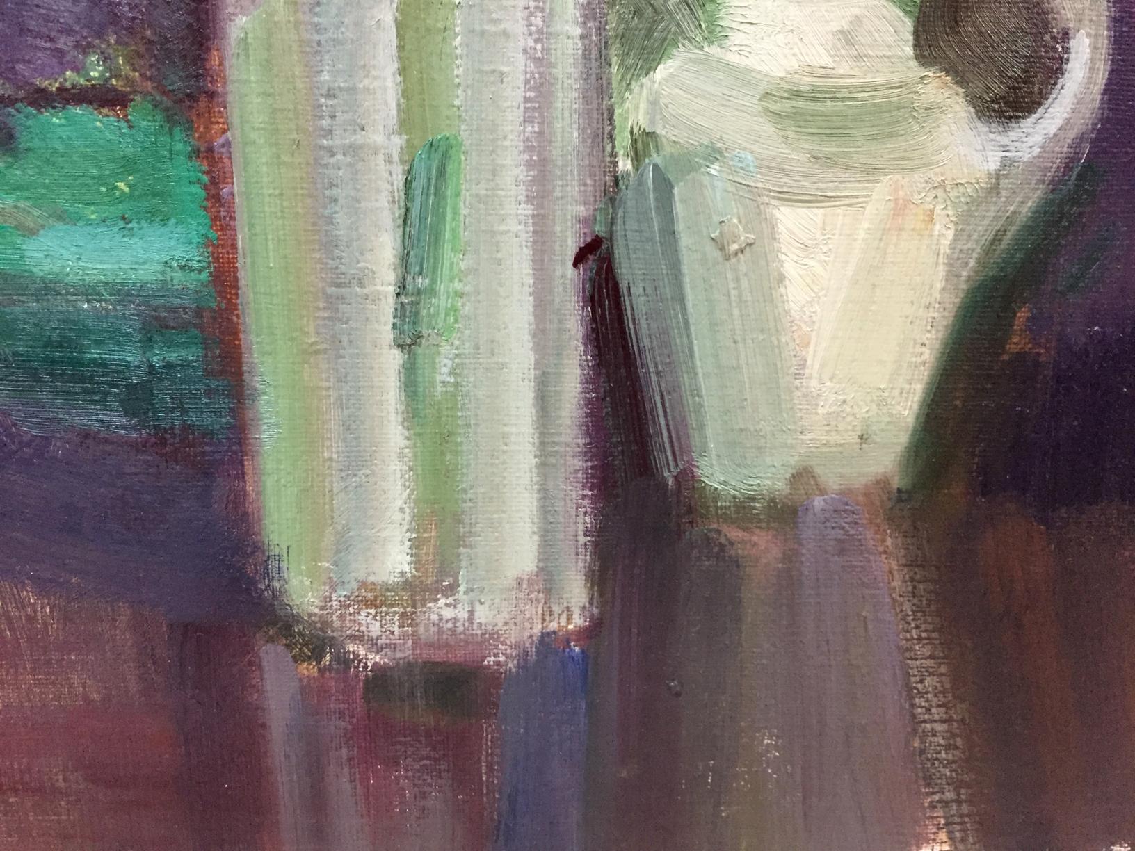 Oil painting of white ceramic pitcher with flowers by Kryzhanivskyi Viktor Vladimirovich