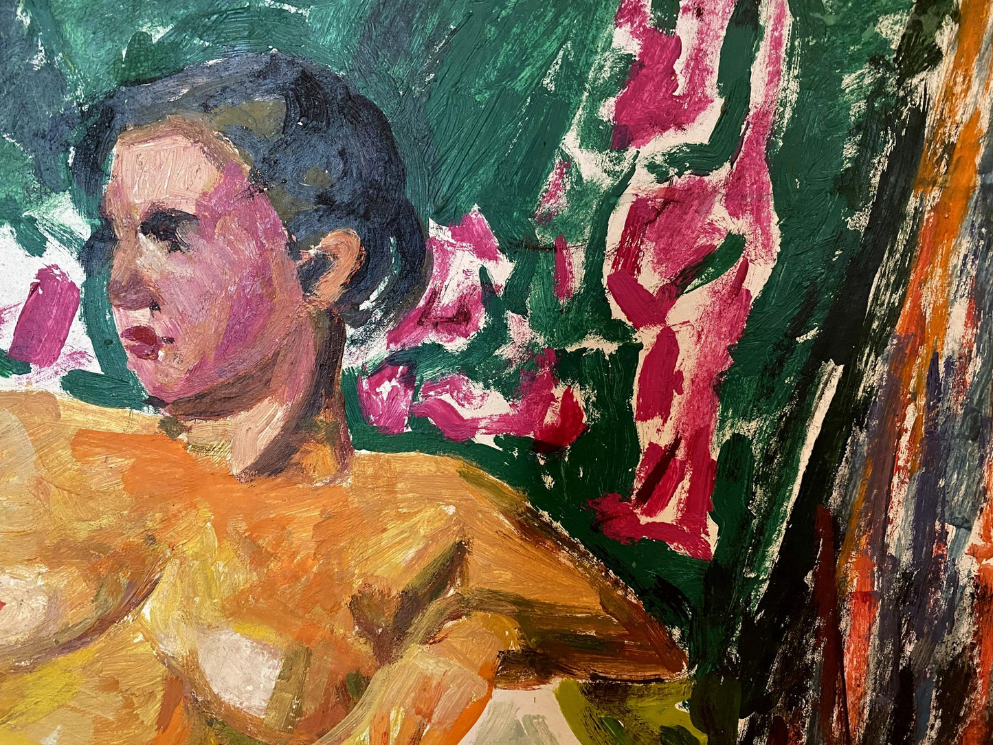 An oil artwork by Nikolai Petrovich Glushchenko portrays a female figure figure