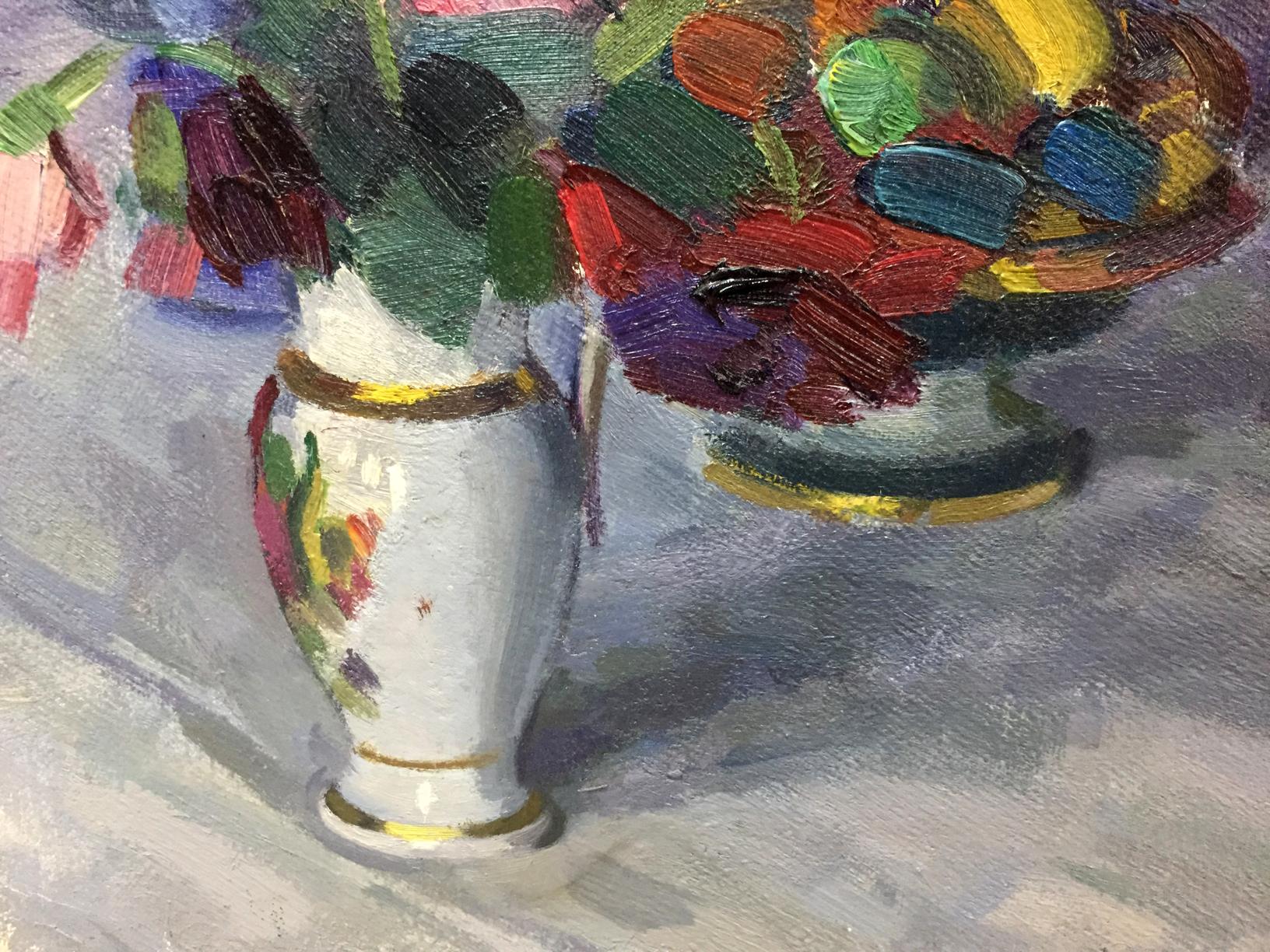 Oil painting study of still life vase with floral bouquet by Viktor Kryzhanivskyi