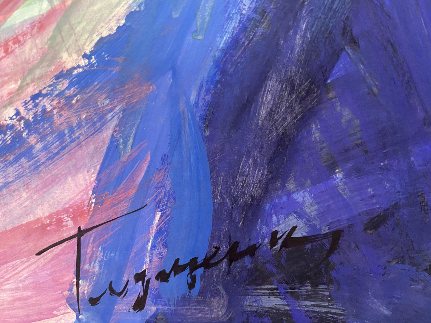 Oil painting By the Mirror by Glushchenko Nikolai Petrovich with bold blue pink white strokes