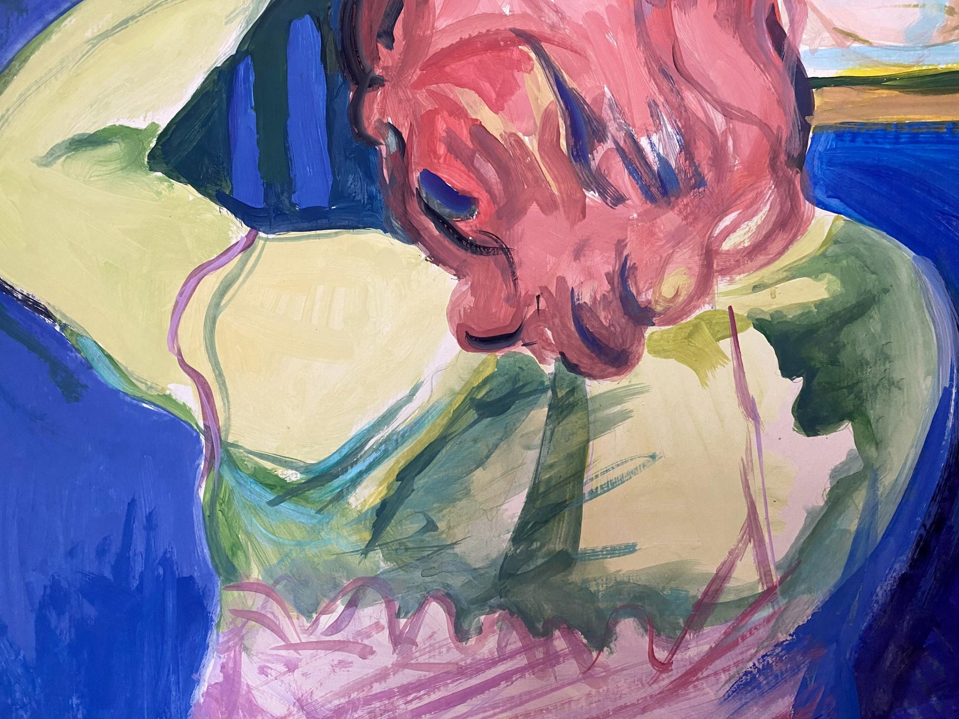 Oil painting By the Mirror by Glushchenko Nikolai Petrovich, vibrant pinkish-red abstract head
