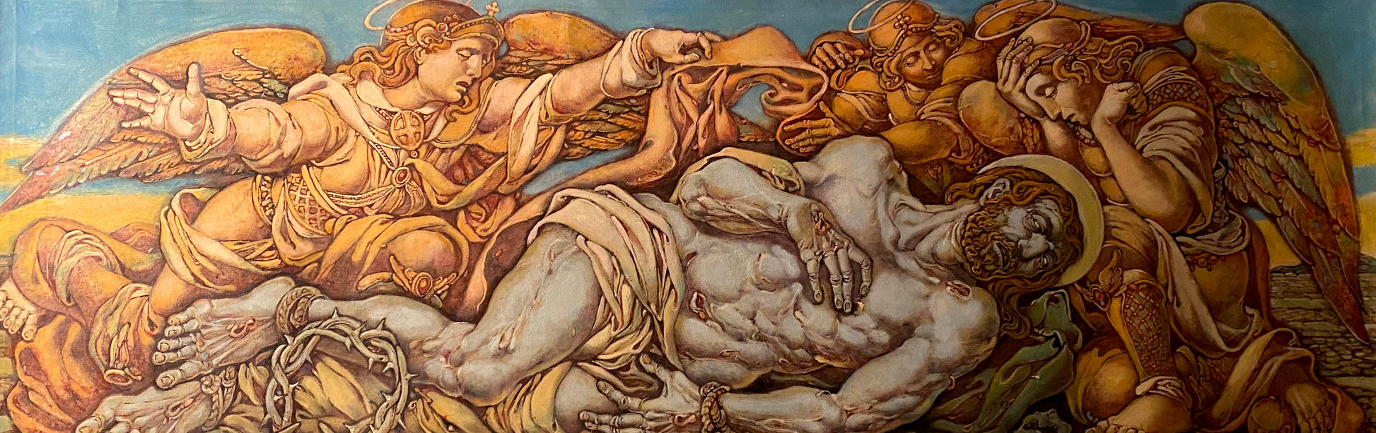 Golden-winged angel in Passion of Christ oil painting by Litvinov Oleg Arkad’yevich