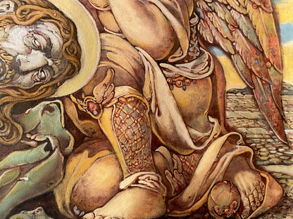 Oil painting of winged angel in golden armor by Litvinov Oleg Arkad’yevich
