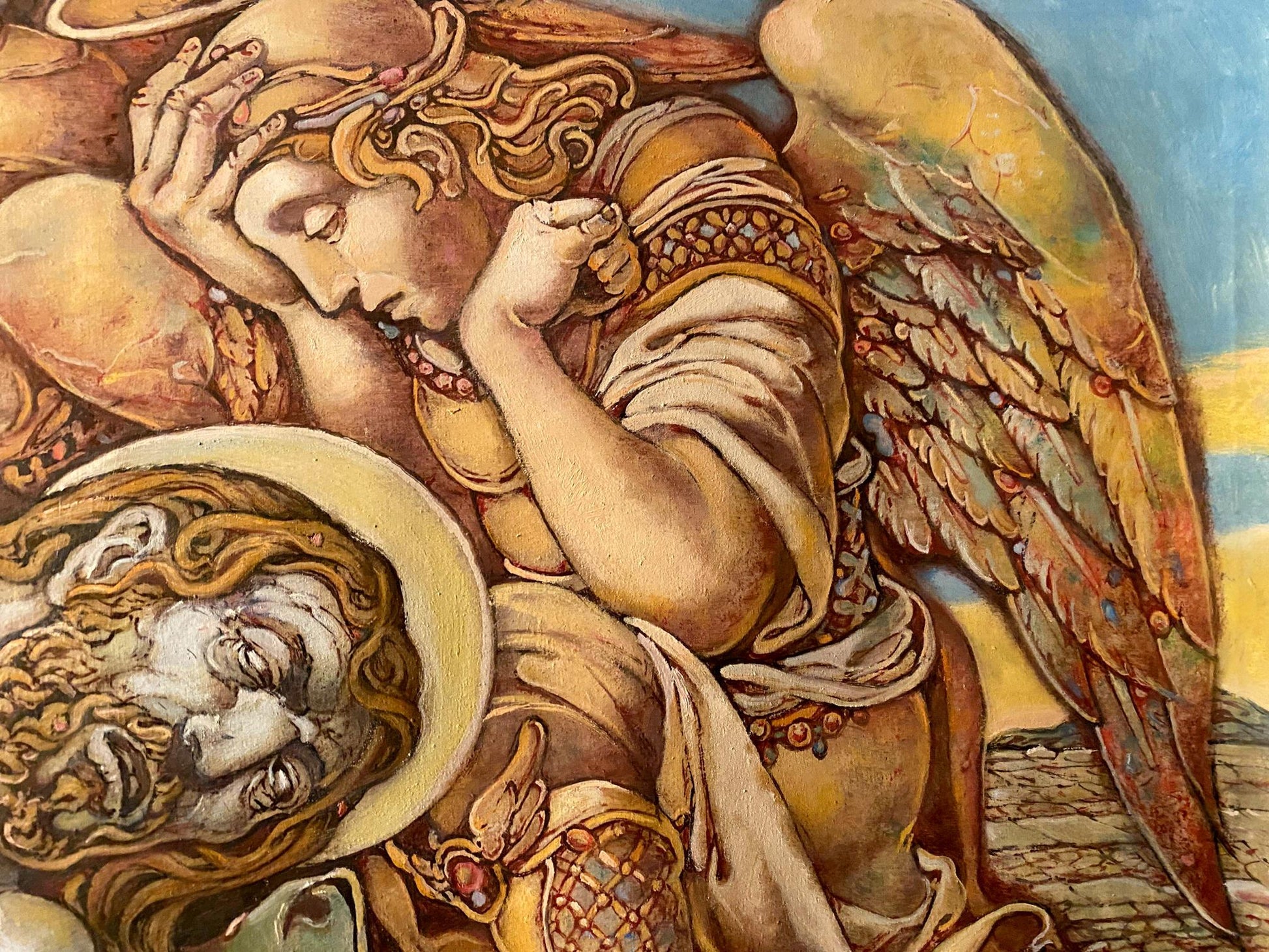 Oil painting of winged angel in Passion of Christ by Litvinov Oleg Arkad’yevich