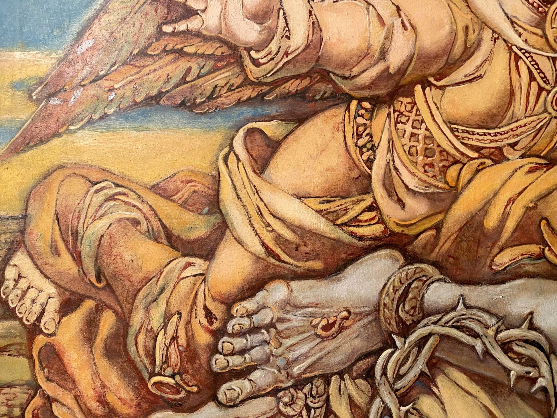 Oil painting Passion of Christ by Litvinov Oleg Arkad’yevich, winged figure blessing
