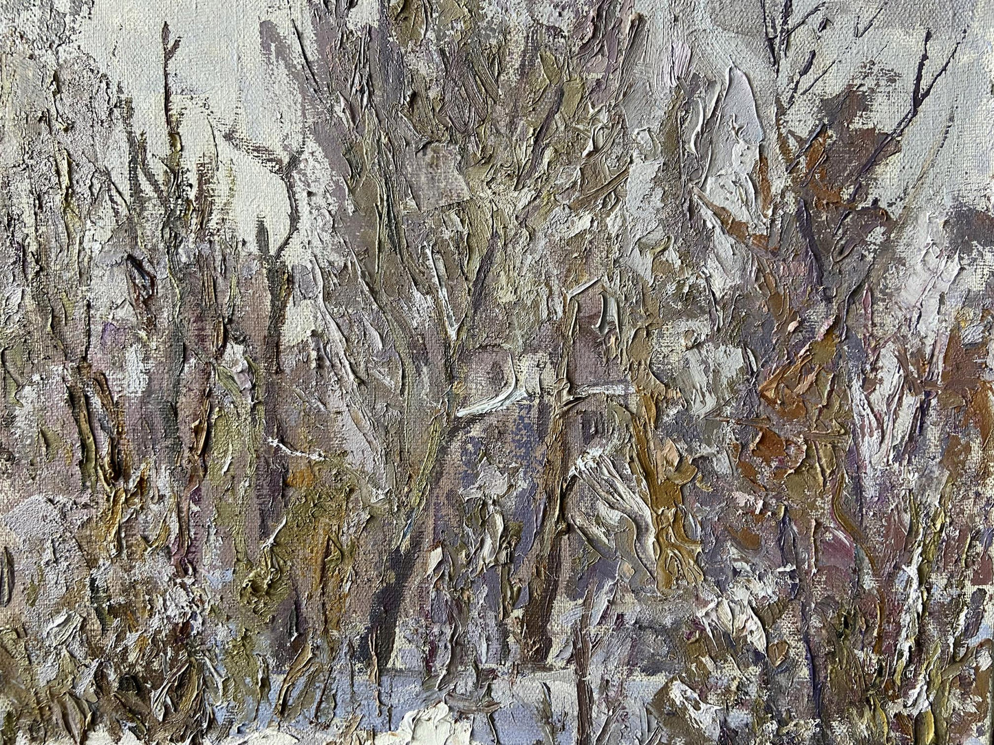 Textured oil painting The first snow fell by Gaponchenko Ivan Ivanovich