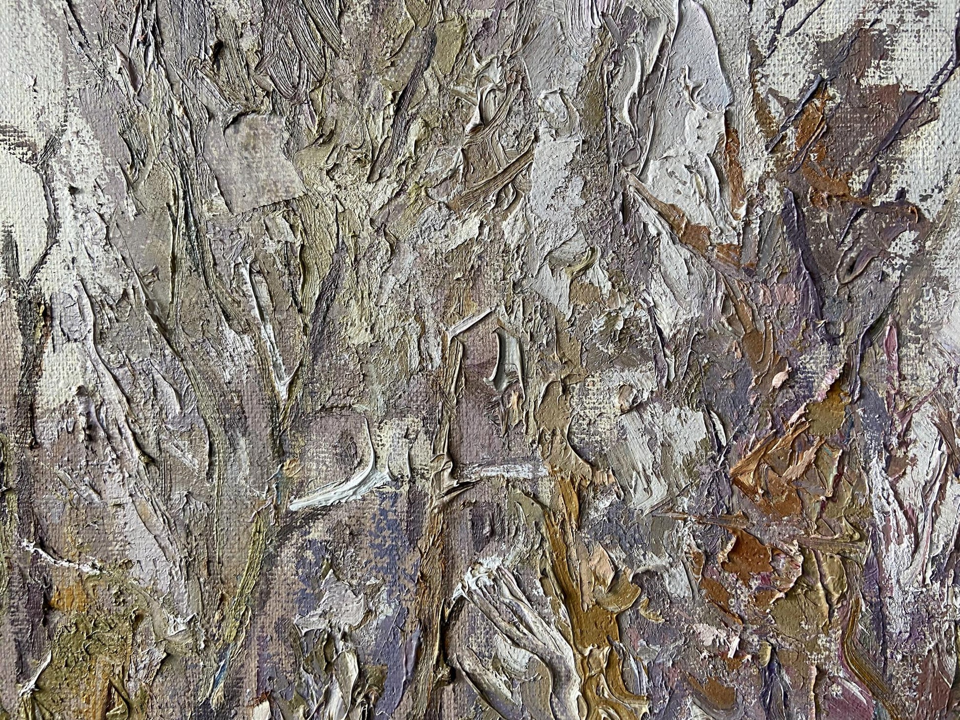 Oil painting The first snow fell by Gaponchenko Ivan Ivanovich, abstract textured canvas