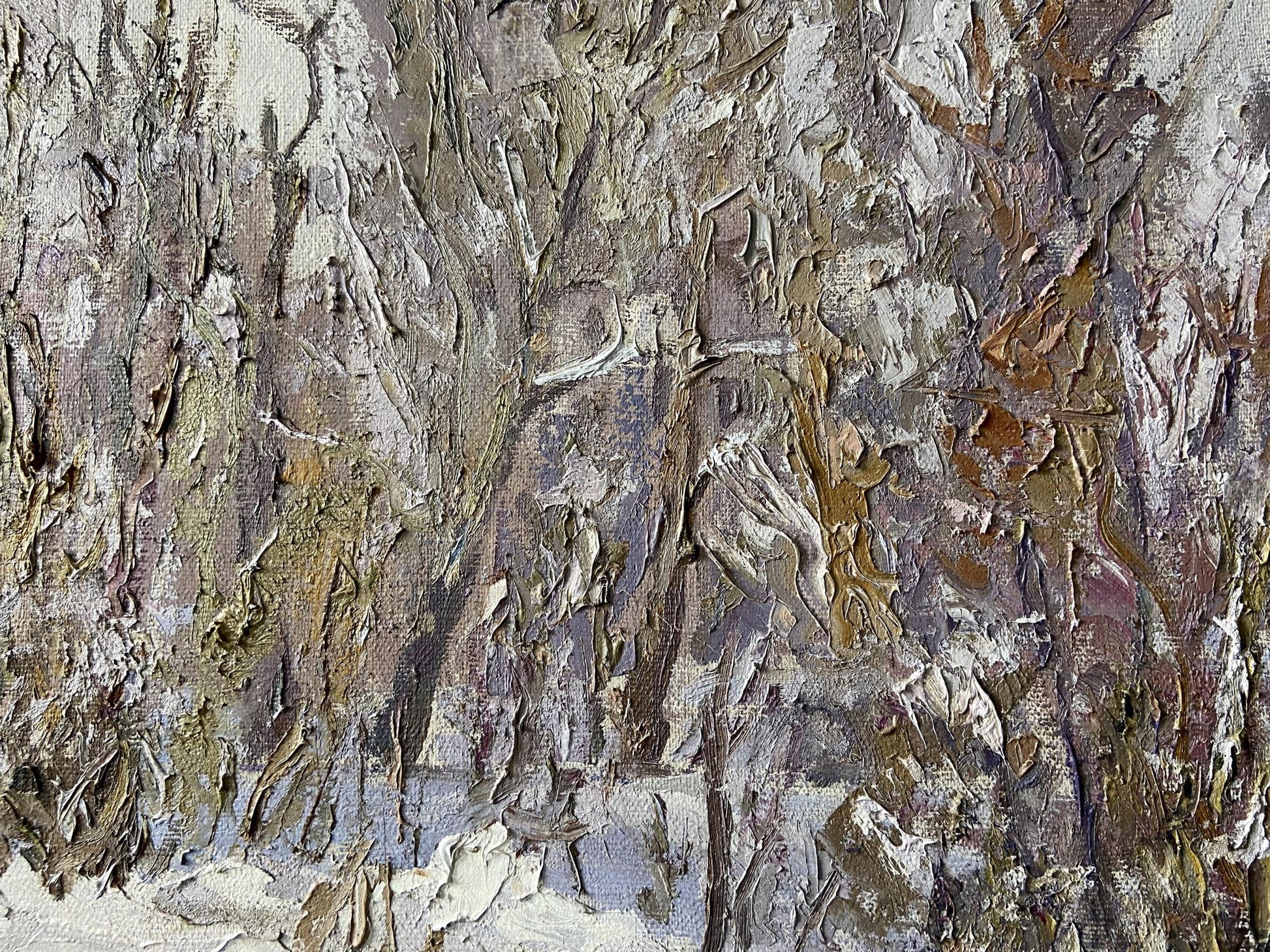 Textured impasto oil painting The first snow fell by Gaponchenko Ivan Ivanovich