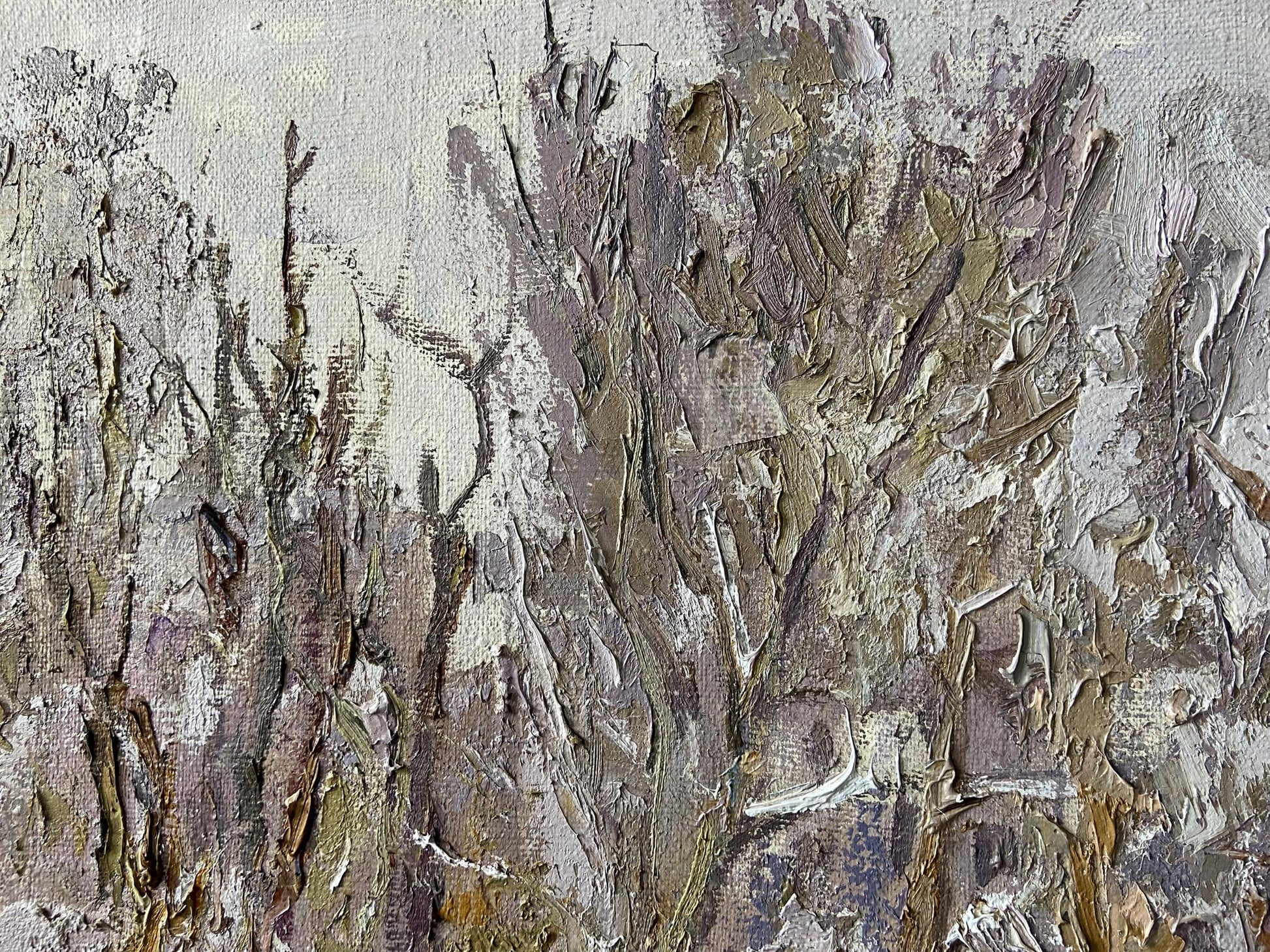 Textured impasto oil painting The first snow fell by Gaponchenko Ivan Ivanovich