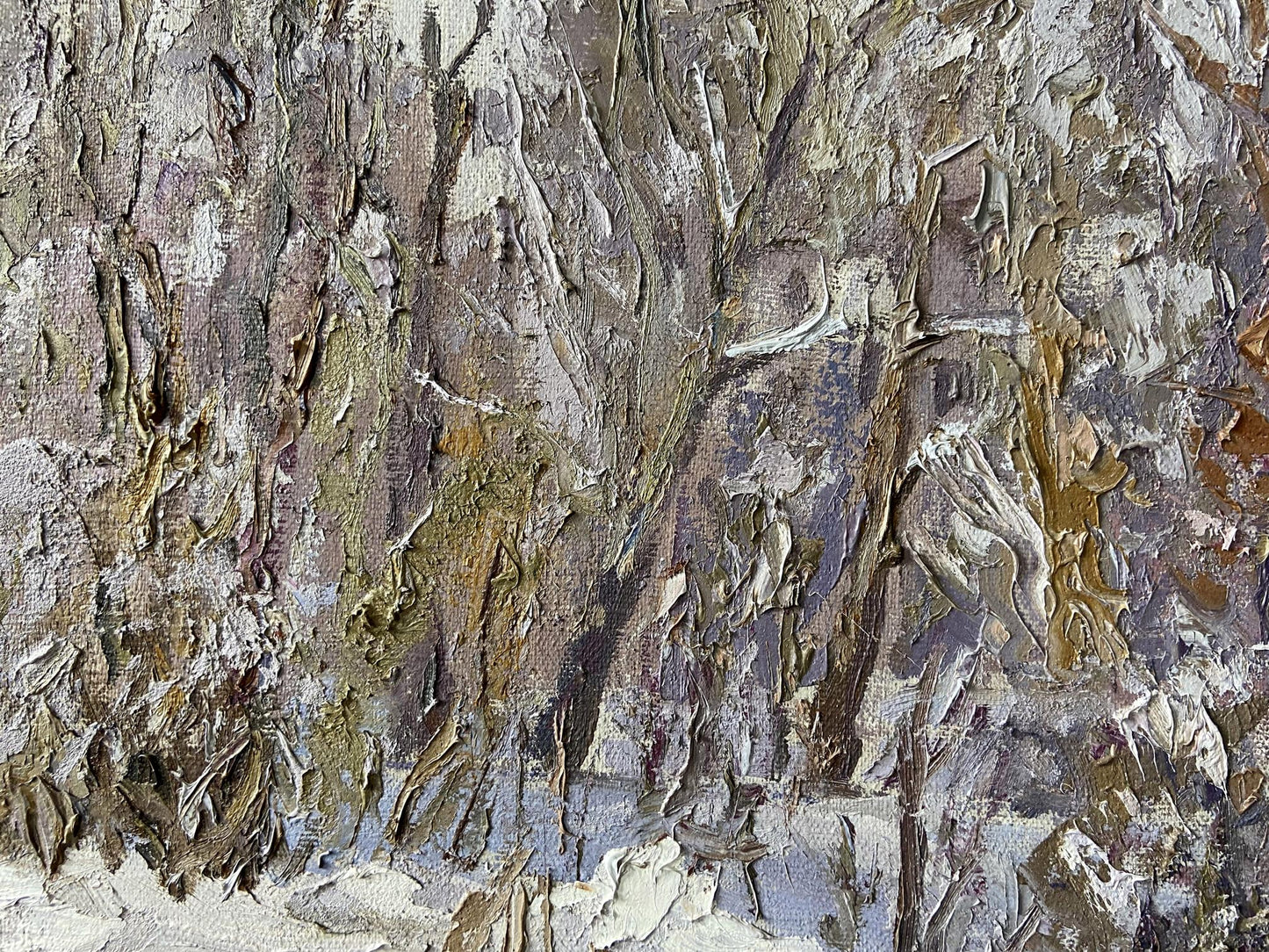 Textured impasto oil painting The first snow fell by Gaponchenko Ivan Ivanovich