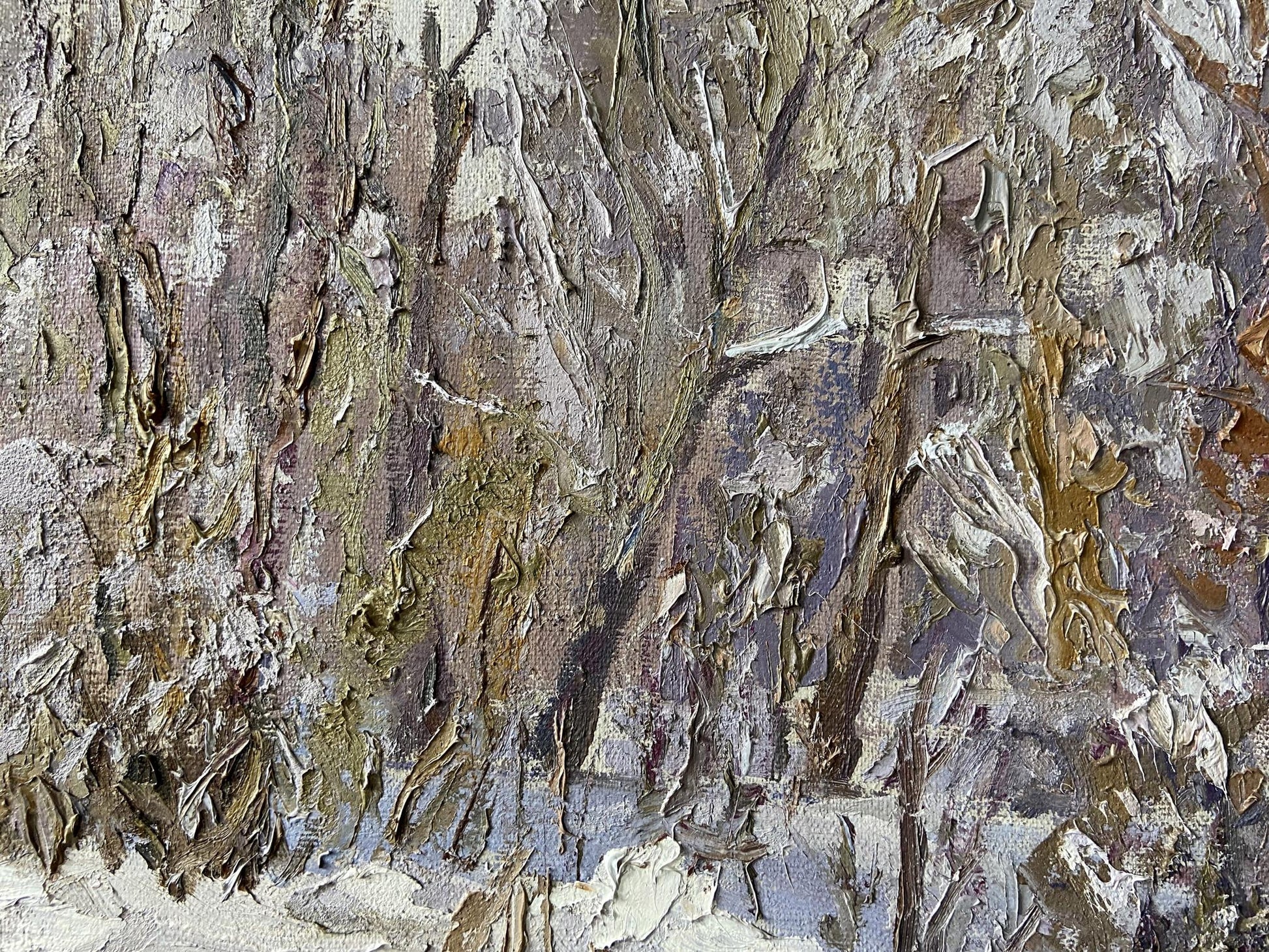 Textured impasto oil painting The first snow fell by Gaponchenko Ivan Ivanovich