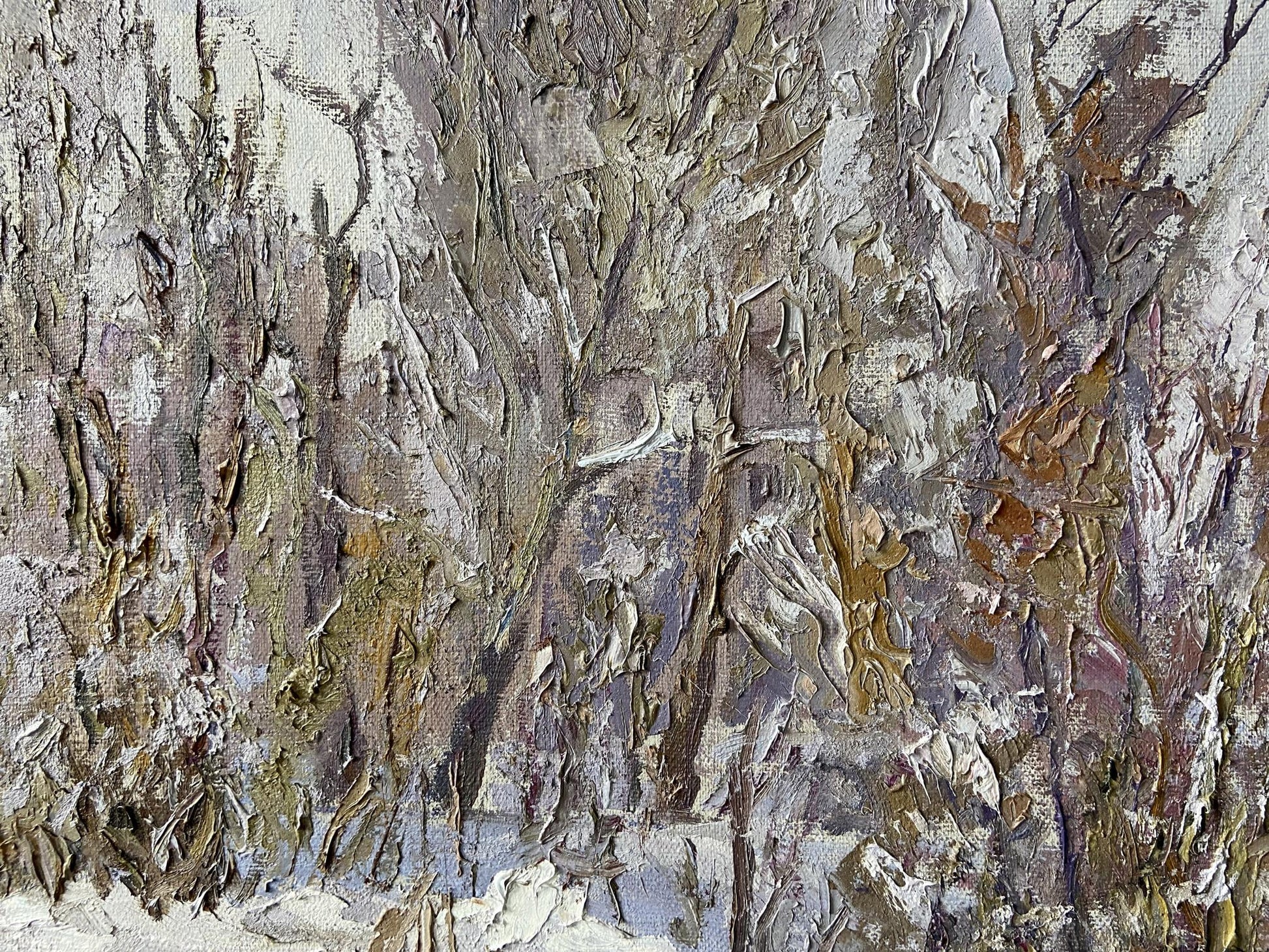 Textured impasto oil painting The first snow fell by Gaponchenko Ivan Ivanovich