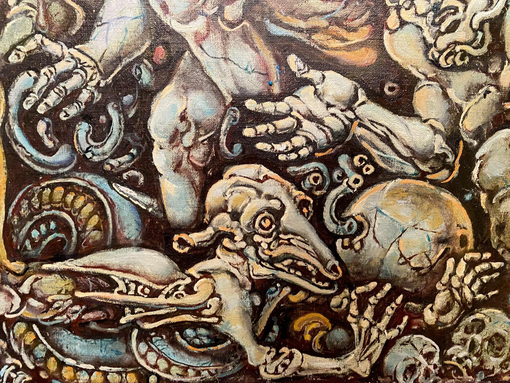 Surreal skeletal creature oil painting by Litvinov Oleg Arkadyevich