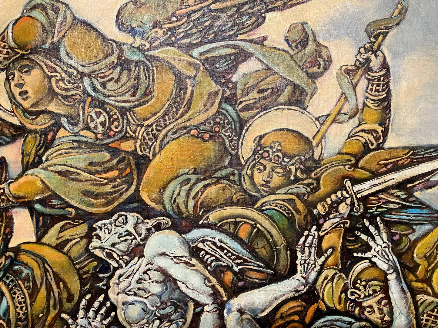 Oil painting of Michael the Archangel battling skeletons by Litvinov Oleg Arkad’yevich