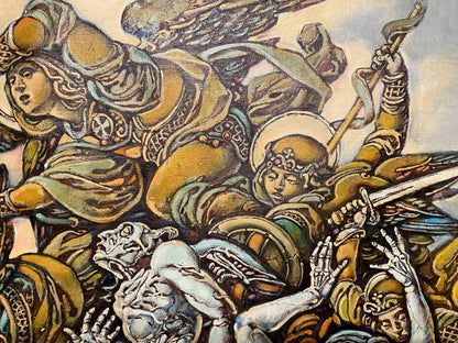 Oil painting of Michael the Archangel battling skeletons by Litvinov Oleg Arkad’yevich