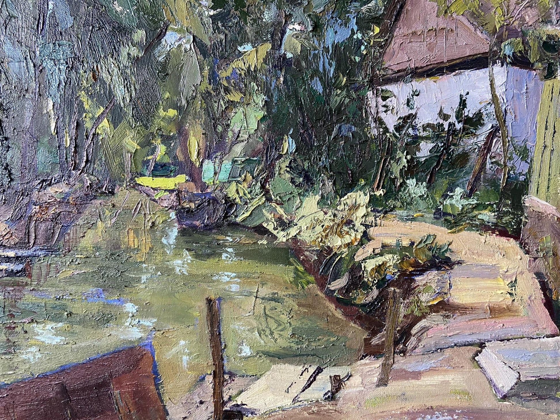 Oil painting Vilkovo by Gaponchenko Ivan Ivanovich, sunlit garden scene