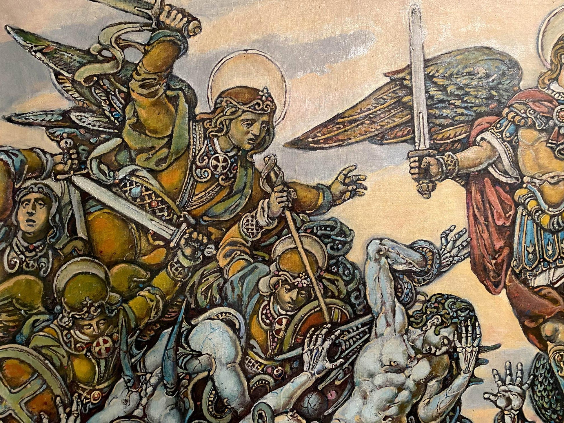 Oil painting of Michael the Archangel battling demons by Litvinov Oleg Arkad’yevich
