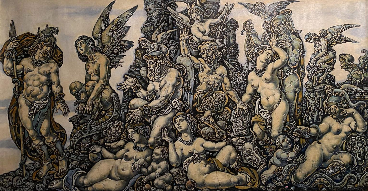 Monochromatic mural of King Oedipus and Sphinx by Litvinov Oleg Arkad’yevich