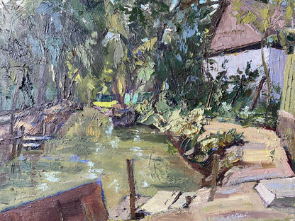 Impressionistic oil painting by Vilkovo Gaponchenko Ivan Ivanovich of sunlit garden pond