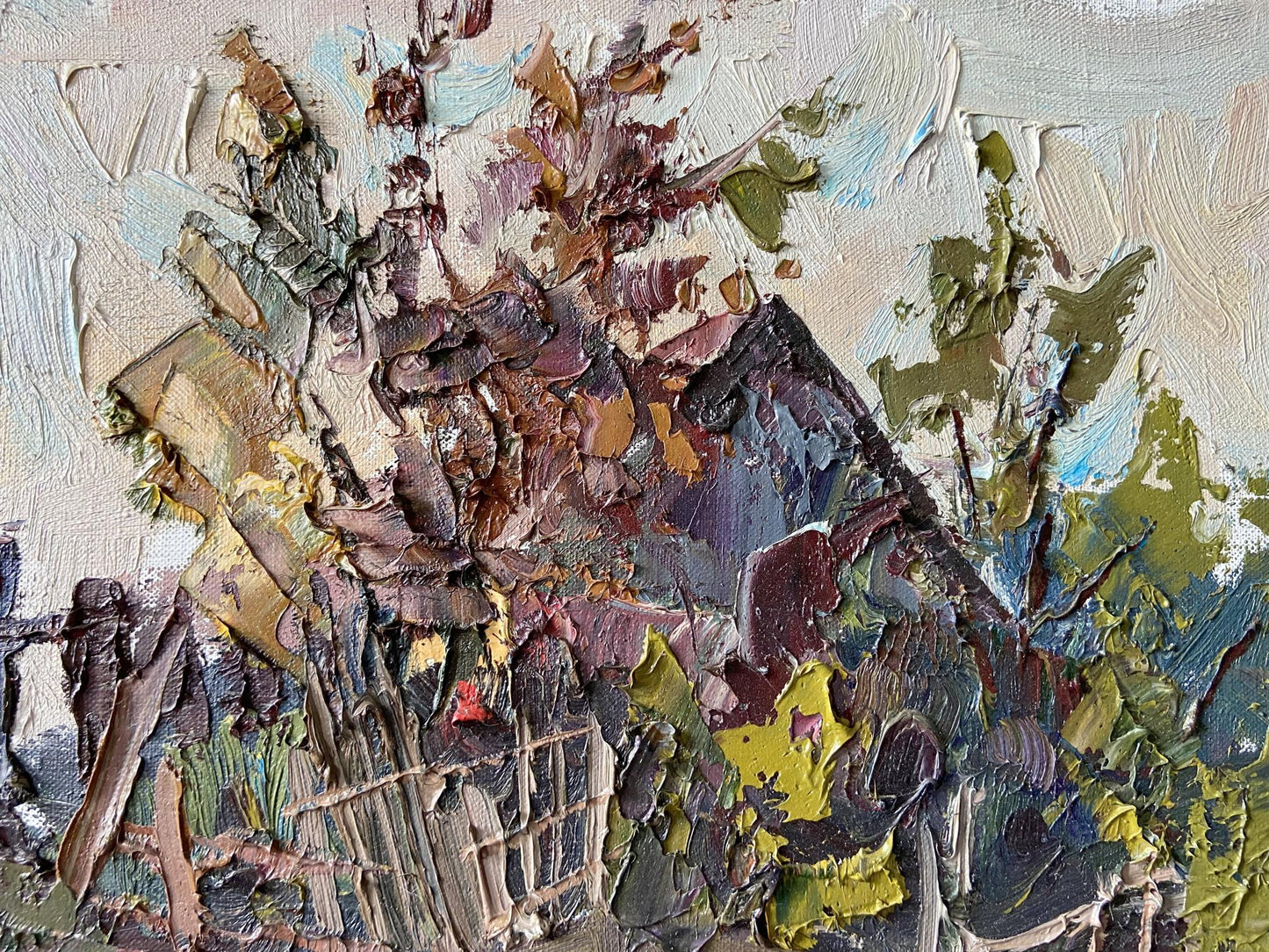 Textured impasto oil painting of abandoned village by Gaponchenko Ivan Ivanovich