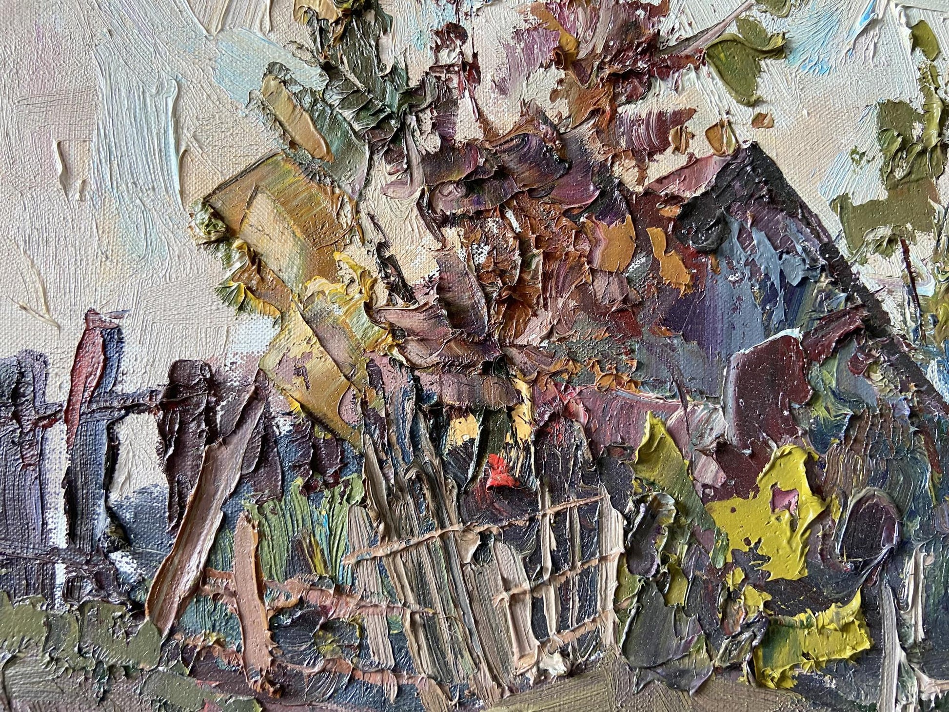 Textured oil painting of abandoned village by Gaponchenko Ivan Ivanovich