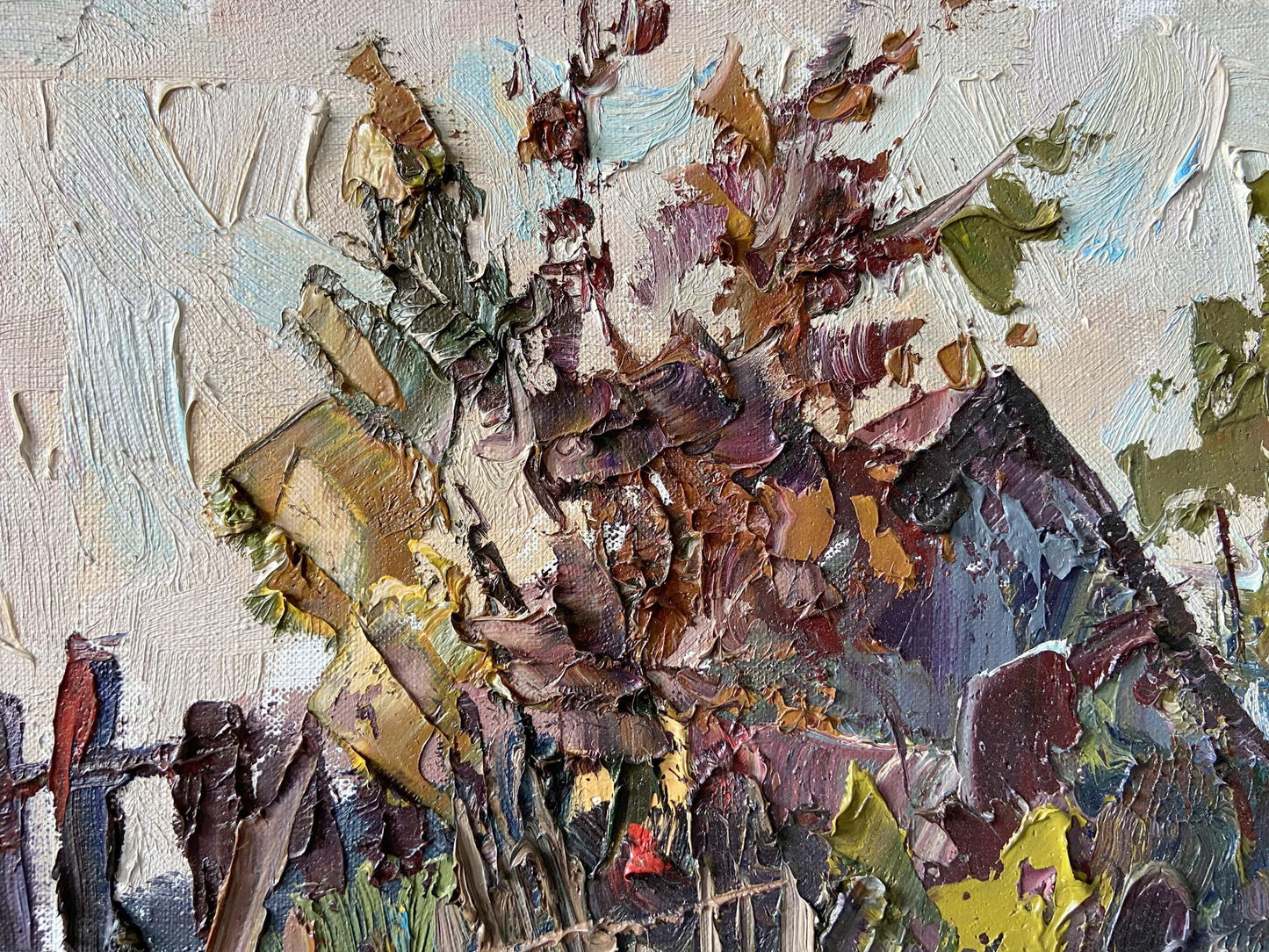 Textured impasto oil painting of abandoned village by Gaponchenko Ivan Ivanovich