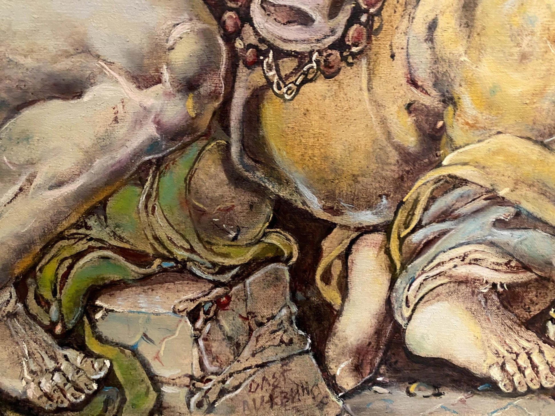 Oil painting Passion of Christ by Litvinov Oleg Arkadyevich, reclining figure in green fabric