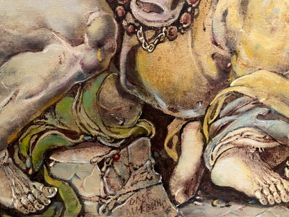 Oil painting Passion of Christ by Litvinov Oleg Arkadyevich, reclining figure in green fabric