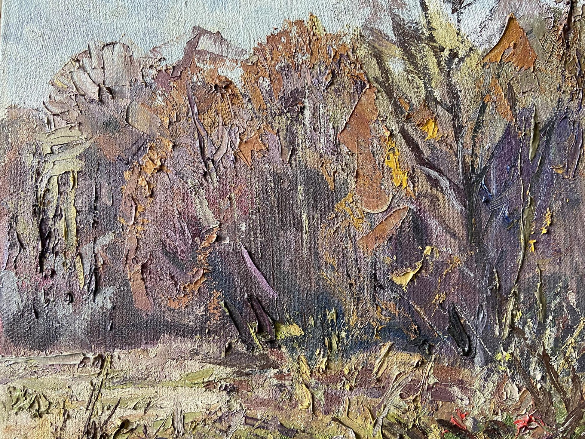Textured oil painting of deep autumn trees by Gaponchenko Ivan Ivanovich