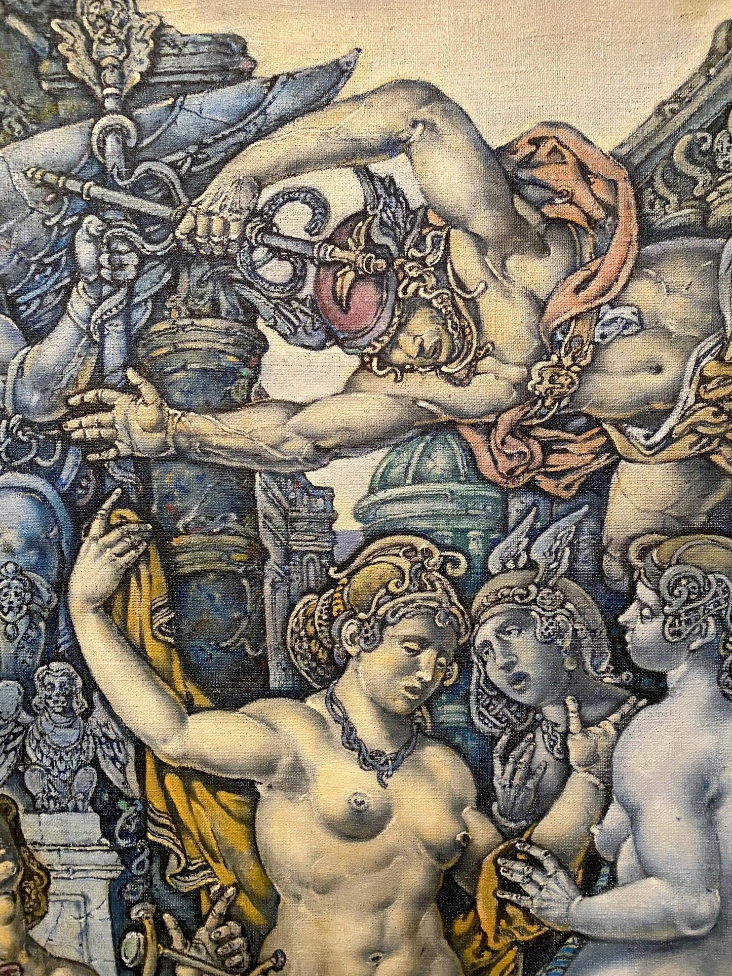 Oil painting of Orpheus and Eurydice by Oleg Litvinov, detailed tapestry style