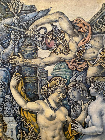 Oil painting of Orpheus and Eurydice by Oleg Litvinov, detailed tapestry style