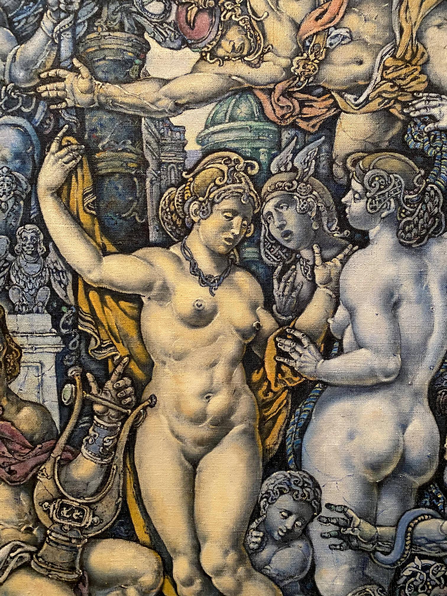 Oil painting of nude Eurydice with golden hair by Oleg Litvinov