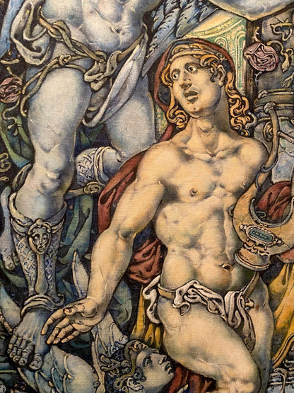 Muscular nude Orpheus with long hair and red headband in Litvinov oil painting