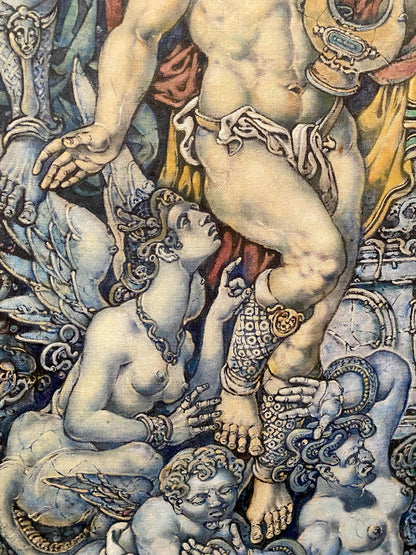 Muscular nude Orpheus in golden adornments, Litvinov oil painting of Eurydice meeting