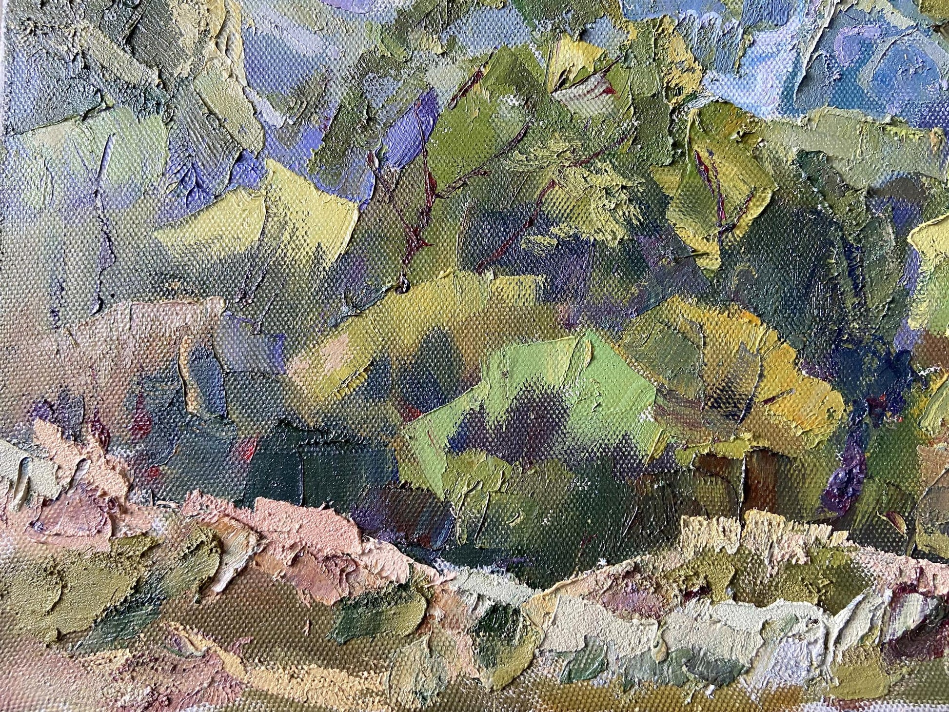 Textured impasto oil painting by Gaponchenko Ivan Ivanovich Chuguivsky, green yellow purple