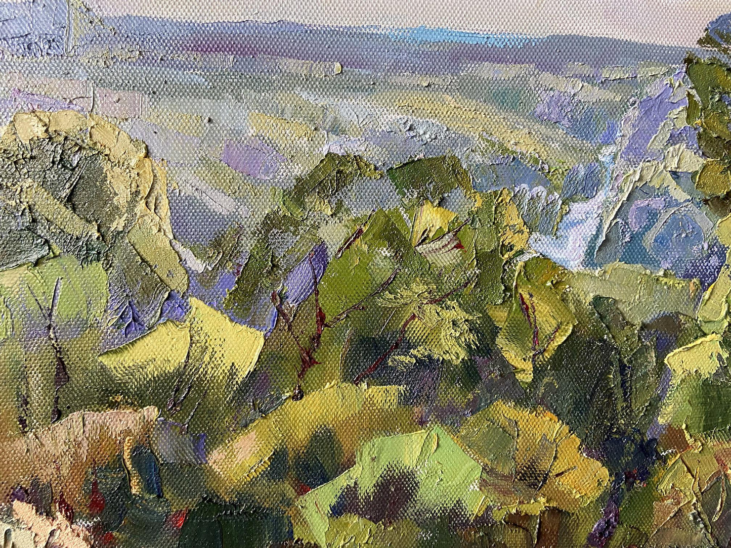 Oil painting Chuguivsky by Ivan Ivanovich Gaponchenko, impasto greens and purples