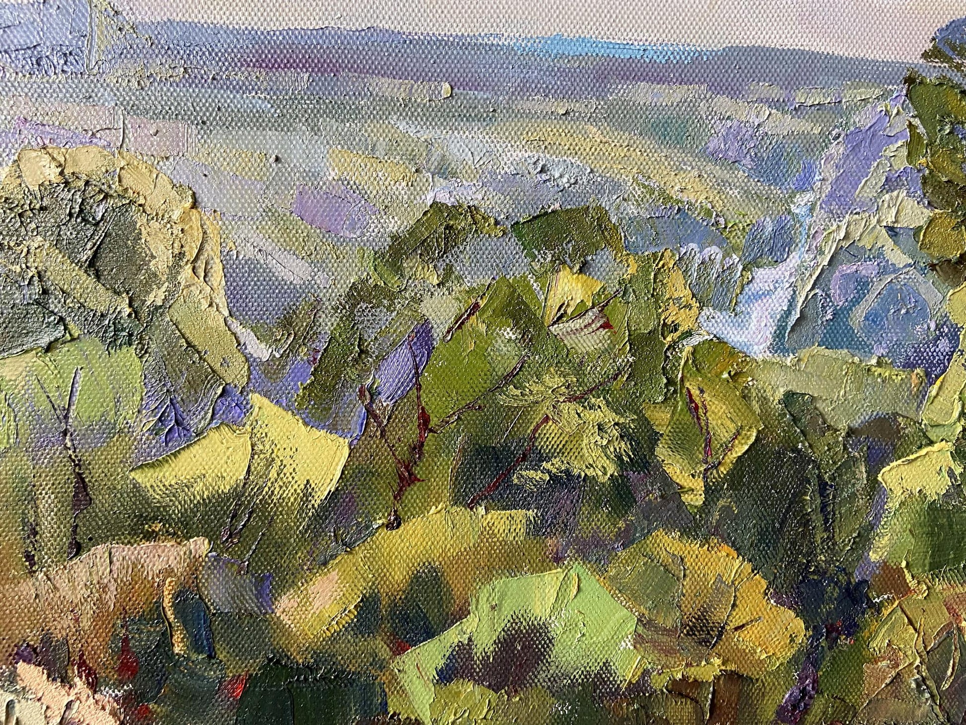Oil painting Chuguivsky by Ivan Ivanovich Gaponchenko, impasto greens and purples